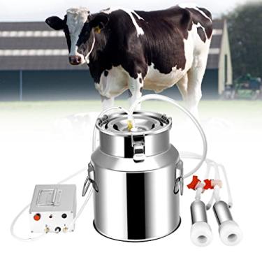 Imagem de Ordenhadeira pulsante 14L para vacas e cabras com balde de aço inoxidável, parada automática de leite, suporta ordenha unilateral e bilateral