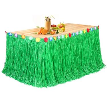 Imagem de Fovths Luau Grass Saia de mesa havaiana natural 2,5 m x 74,5 cm para decorações de festa havaiana tropical festa fantasia de luau, verde