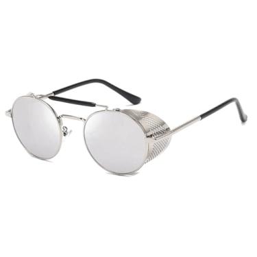 Imagem de Óculos de sol de Steampunk Design Retrô Redondo Vintage Uv400 (Prata)
