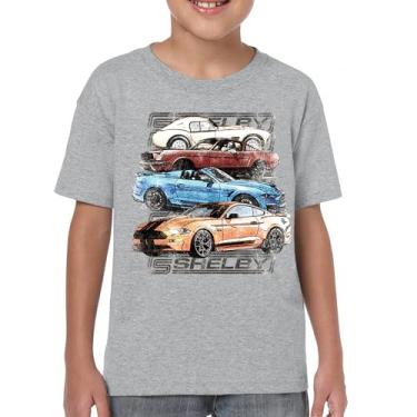 Imagem de Camiseta juvenil Shelby Cars Sketch Mustang Racing American Muscle Car GT500 Cobra Performance Powered by Ford Kids, Cinza, GG