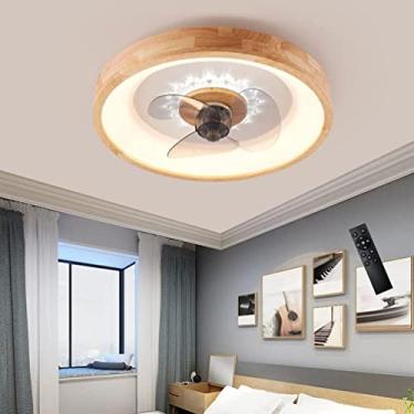 Imagem de Ventilador de teto moderno de madeira LED com luz, ventilador invisível, ventilador de teto ultrassilencioso com iluminação para sala de jantar, quarto e quarto infantil. Luz de teto reguláv