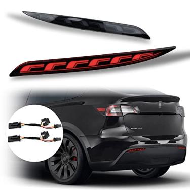 Imagem de PGTOPONE Carcaça fumada LED vermelho refletores de para-choque traseiro lâmpadas de luz traseira de freio de neblina luz de seta compatível com Tesla modelo 3 Standerd Long Rang 2017-2022 Plug and Play (fumê, modelo 3)