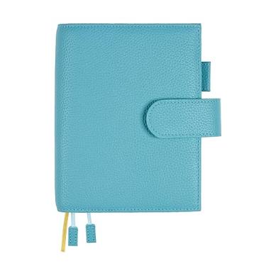 Imagem de Ox Knight Capa planejadora de couro A6 para Hobonichi, Stalogy, Midori Hibino, Leuchtturm1917 e mais - com laço para caneta, compartimentos para cartões, bolso traseiro e marcadores de livro (azul