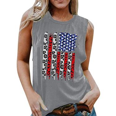 Imagem de Regatas femininas 4 de julho, blusa estampada com bandeira dos EUA, sem mangas, túnica de dia independente, camisa de festa de verão, Cinza, M