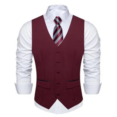 Imagem de BoShiNuo Colete preto slim fit para homens festa de negócios vermelho sólido gravata colete masculino lenço abotoaduras, Md-0245-n-7859, XX-Large
