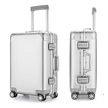 Imagem de Mala rígida para bagagem 51 cm 63,5 cm Alumínio-magnésio Armação de liga e Rodas giratórias para o corpo Rodas sem zíper Carry-on com travas aprovadas pela TSA, Prata, 20inch
