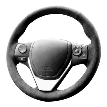 Imagem de Alfanxi Costura à mão Itália Alcantara Capa de Volante Carro Cobertura para Toyota Corolla S/Corolla S Plus/Corolla S Premium (Alcântara Preto + Sem Listras)