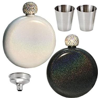 Imagem de Garrafa feminina, garrafa de bebida alcoólica, PIVHWIR com tampa de cristal, 141.7 g 304 aço inoxidável com revestimento de glitter frascos de uísque bonito cantil de vinho, 2 frascos de shot e funil