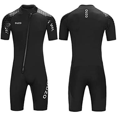 Imagem de Roupa de mergulho masculina de 3 mm de espessura, manga curta, zíper frontal, neoprene, peça única, mergulho, caça submarina, surf, natação, mergulho com snorkel, roupas térmicas úmidas para