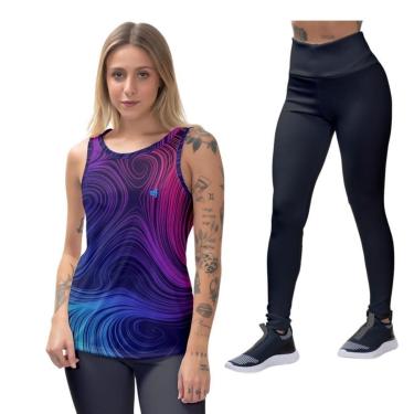 Imagem de Kit Camiseta Regata Feminina Blusa Ginástica Calça Legging  Proteção UV50 Caminhada Fitness-Feminino