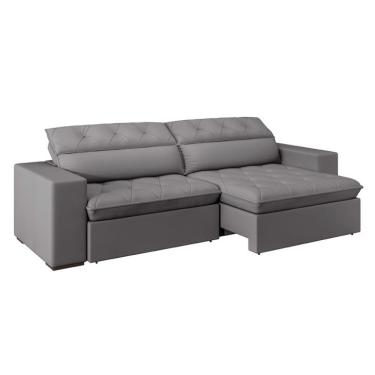 Imagem de Sofá 5 Lugares Retrátil e Reclinável com USB Jazz Molas Suede Chumbo 290 cm