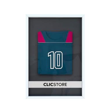 Imagem de Moldura Caixa Alta 60x80 Decoração Camiseta Time Futebol Volei Basquete Formatura Fundo MDF Preto Com Proteção Vidro (Branco)