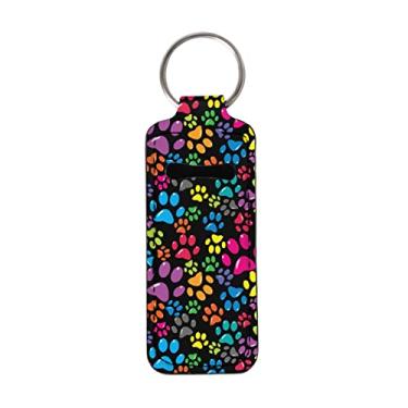 Imagem de GOSTONG Bonito suporte labial pêssego chaveiro manga de clipe bolso bolso batom bálsamo labial coldre rastreador de batom salvaguarda, Pata de cachorro colorida, tamanho �nico