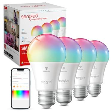 Imagem de Sengled Lâmpada WiFi que muda de cor, lâmpadas inteligentes Alexa que funcionam com Alexa e Google Assistant, A19 RGB sem necessidade de hub, equivalente a 75 W 800LM CRI>90, conjunto de 4