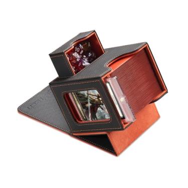 Imagem de Mage Tech Card Deck Box for MTG Commander - Patented Design, Commander Display, As Deck Holder, Fits 100 Double-Sleeved Cards, Include 35pt Card Brick & Dice Tray - Horizontal Grey/Orange