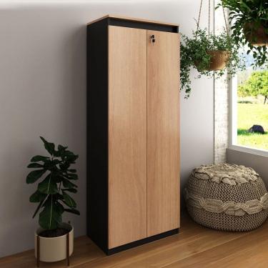 Imagem de Armário para Escritório Alto 2 Portas com Chave Me4151 Amêndoa/Preto - Tecno Mobili