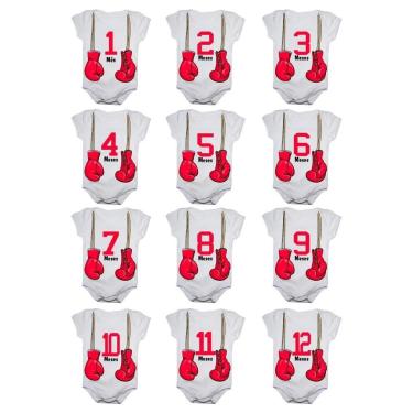 Imagem de Kit 12 Body Bebê Calupa Mesversario Manga Curta Luvas Boxe Muay Thai 1 a 12 Meses-Unissex