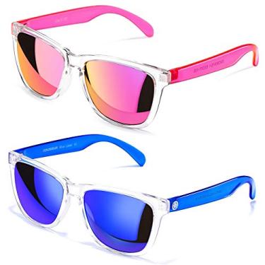 Imagem de Óculos de sol da moda para mulheres, lentes espelhadas com 100% de proteção UVA/UVB, adequado para atividades ao ar livre, esqui, férias, dirigir pescaria, Pink+blue, 55