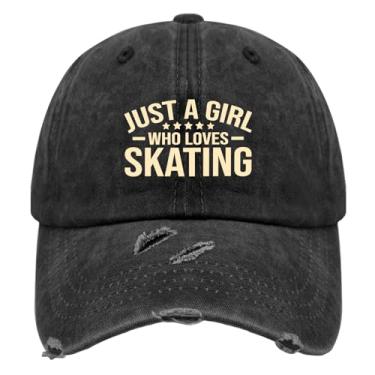 Imagem de Generic Boné de beisebol masculino Just A Girl Who Loves Skating Hats para homens lavado envelhecido boné de caminhada de algodão, preto, Allblack, Tamanho Único