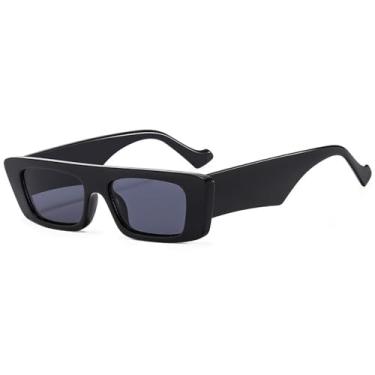 Imagem de Óculos de sol retangulares femininos, masculino, punk, retrô, perna larga, viseira solar UV400, preto, tamanho único