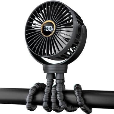 Imagem de Ventilador de carrinho de bebê, ventilador portátil, alimentado por bateria, ventilador de resfriamento pessoal de 3 velocidades com rotação portátil para assento de carro, berço, bicicleta, esteira,