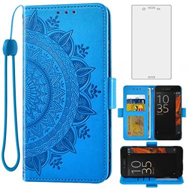 Imagem de Asuwish Capa carteira compatível com Sony Xperia XZ/XZs de 5,2 polegadas e protetor de tela de vidro temperado com suporte para cartão de crédito, alça de pulso, suporte para celular Experia F8331