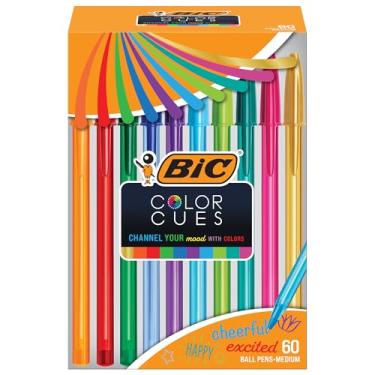 Imagem de BIC Conjunto de canetas Color Cues, pacote com 60 unidades, cores sortidas, canetas coloridas divertidas para material escolar, inclui canetas esferográficas BIC Cristal Xtra Smooth