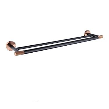 Imagem de Conjunto de ferragens de acessórios de banheiro preto ouro rosa toalheiro suporte de papel higiênico suporte de toalha roupão de banho saboneteira escova de banheiro, barra de toalha dupla
