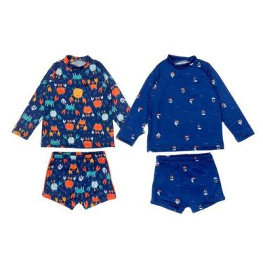 Imagem de Kit 2 Conjuntos Praia Menino Blusa + Sunga Proteção Solar Uv - Jagar, 