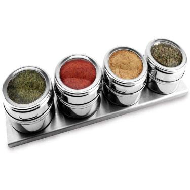 Imagem de Porta Condimento De Inox Com 4 Potes Para Temperos Magnetico