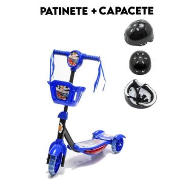Imagem de Patinete 3 Rodinhas Com Luz E Som Presente Capacete Preto - DM Toys