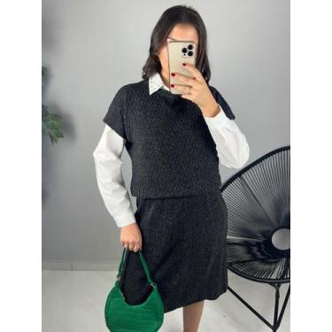 Imagem de Conjunto Saia Midi Plissada Blusa Colete Tricot Mousse Premium Atempor