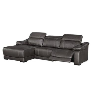 Imagem de Sofá Andreas Reclinável 2 Lugares + Chaise Fixo Couro Preto 303cm - 69