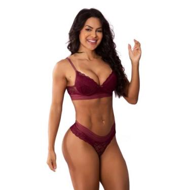 Imagem de Conjunto Sutiã Bojo e Calcinha Renda Com Elástico na Cintura Sensual E