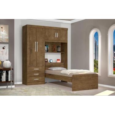 Imagem de Roupeiro CAN Com Cama + cabeceira Baú Solteiro 1.57m 4 Portas e 3 Gave