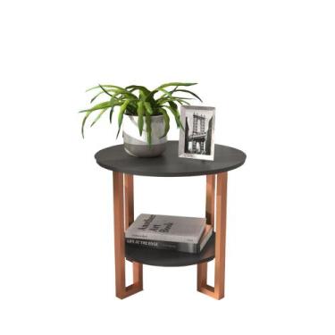 Imagem de Mesa Lateral Tulipa 2 Tampos com Pés de Ferro - Preto - Nosso Sonho De