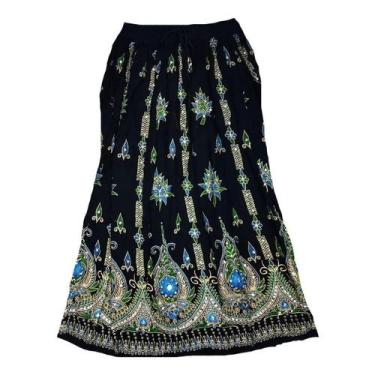 Imagem de Saia Indiana Cigana de Lantejoula - Azul Escuro GG - Neha, P, Preto, A