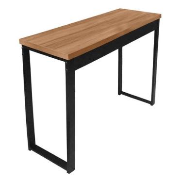 Imagem de Mesa Aparadora Estilo Industrial 100x38 para Sala Nogal/Preto REALME