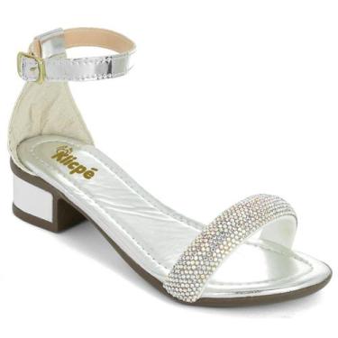 Imagem de Sandália Infantil Menina Saltinho Baixo Grosso Brilho Strass Festa Kli