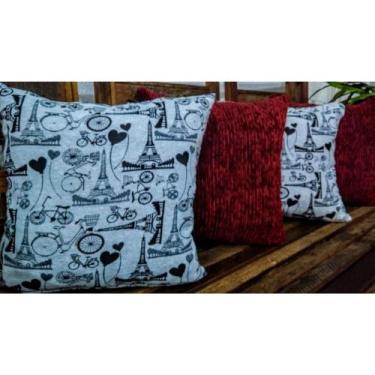 Imagem de Kit 4 Capas de Almofadas Decorativas Jacquard/Chenille Paris branco  -