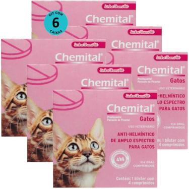 Imagem de Chemital Com 4 Comprimidos Chemitec Vermífugo Para Gatos Kit Com 6 Cx