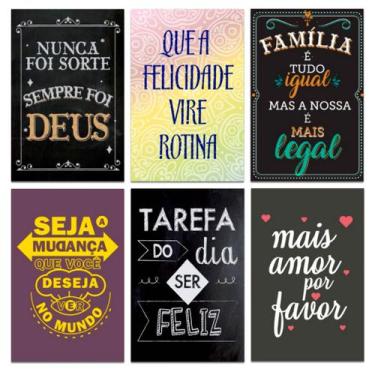Imagem de Kit 6 Placas Decorativas Frases Deus Família Mdf 20x13 cm - Art Print
