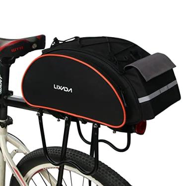 Imagem de Lixada Bolsa para bagageiro de bicicleta, 13 L, bolsa multifuncional traseira para bicicleta, para suporte posterior ao selim, Black & Orange
