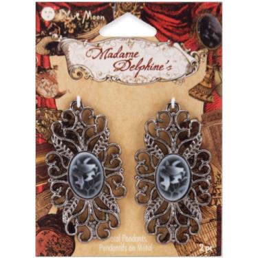 Imagem de Pingente de metal Blue Moon Madame Delphine-Feets, camafeu de filigrana, níquel preto, pacote com 2