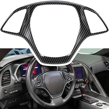 Imagem de Acabamento de cobertura de volante com aparência de fibra de carbono para Chevrolet Corvette C7 Z06 Z51 ZR1 Stingray Grand Sport 2014 2015 2016 2017 2018 2019 Acessórios interiores (preto)
