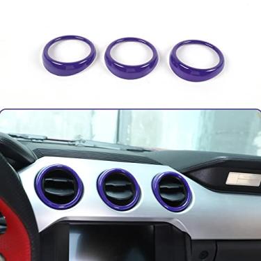 Imagem de RT-TCZ Anel de cobertura de ventilação para saída de ar condicionado do console central acessórios interiores para Ford Mustang 2015-2022, 3 peças (roxo)