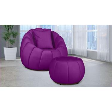 Imagem de Kit Poltrona C/ Puff + Almofada Concha Veludo Roxo - LM DECOR