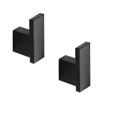 Imagem de Kit acessório banheiro inox preto 2 cabides gancho vii04 - J INOX