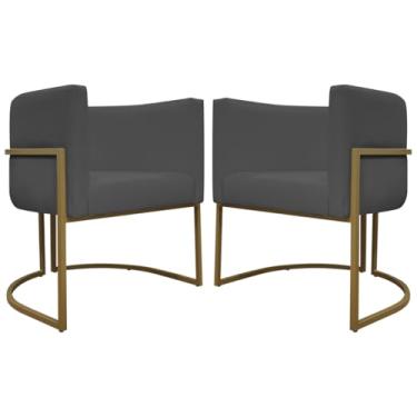 Imagem de Kit 2 Poltronas Decorativas Para Sala Recepção Luna Corino Cinza Base de Ferro Dourada - Clique & Decore