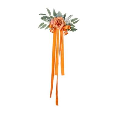 Imagem de Fenteer Decorações para Cadeiras de Corredor de Casamento PEW Arranjos Florais para Encostos de Cadeira em Festas, Laranja, Tamanho real